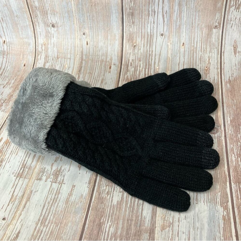 3/$20 Cable Knit Fleece Lined 3 Finger Touchscreen Winter Gloves in Color: Black